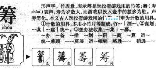 汉字“筹”的读音、意思、用法、释义、造句