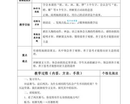 《田忌赛马》教案教学设计