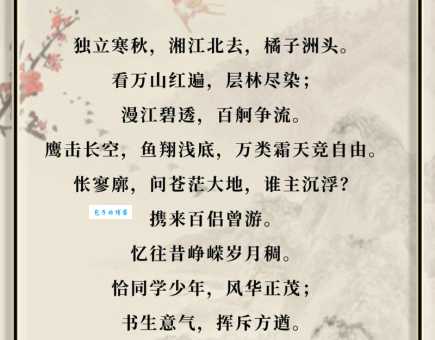 恰同学少年，风华正茂；书生意气，挥斥方遒。