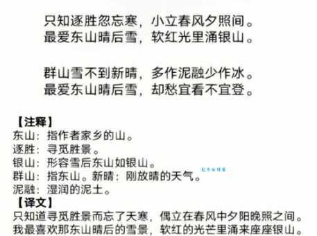 最爱东山晴后雪，软红光里涌银山。