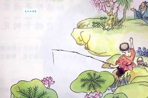 蓬头稚子学垂纶，侧坐莓苔草映身。